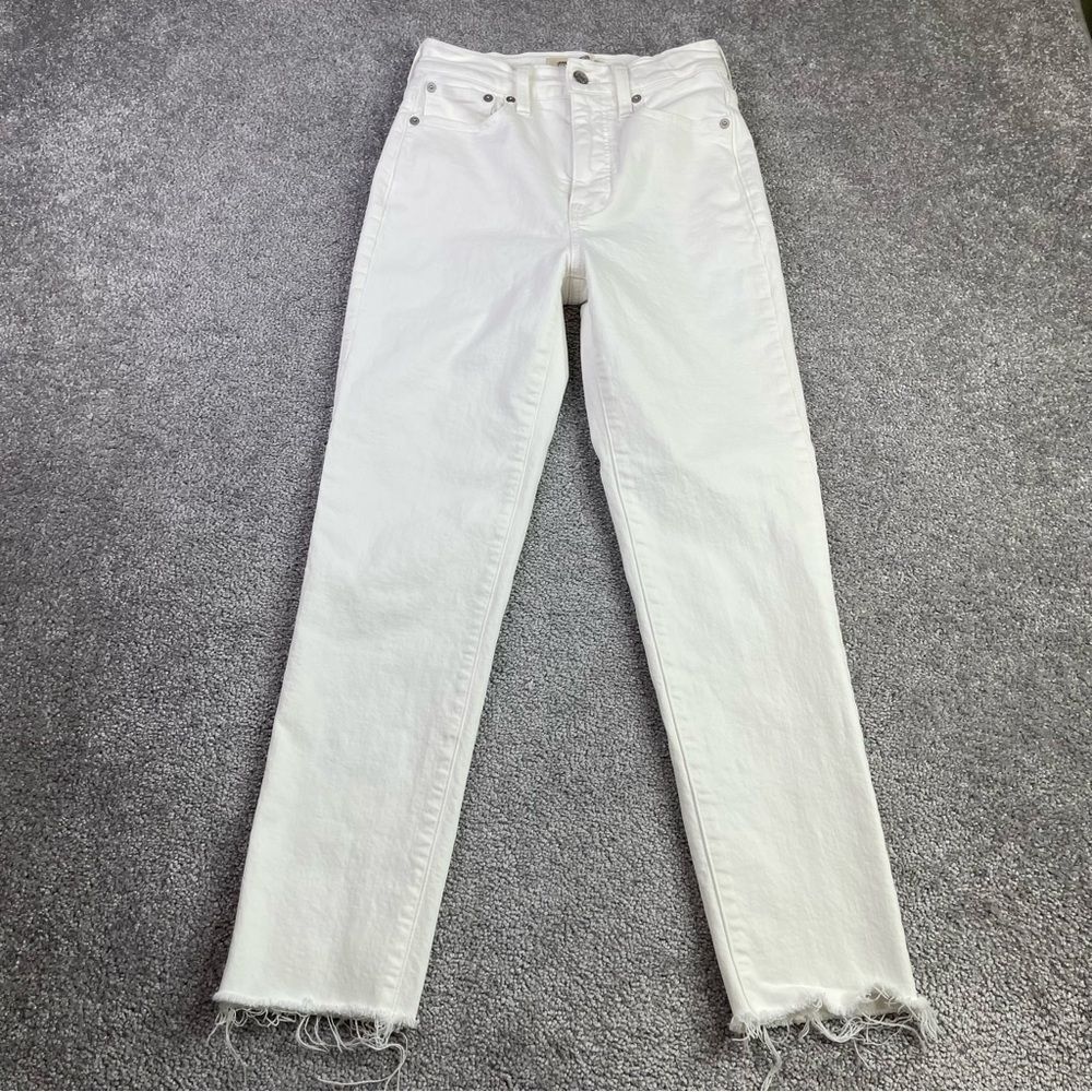 Madewell The Perfect Vintage Straight Jeans White Raw Hem High Rise Size 23